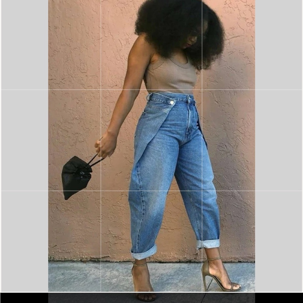 High Rise Fold Over Blue Women's Jeans